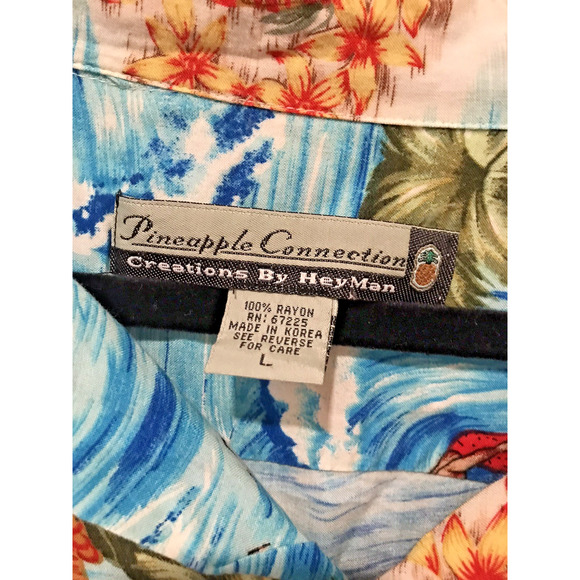 Vintage Pineapple Connection Hawaiian Shirt Mens Large Rayon Surfing Floral Blue - Picture 3 of 7